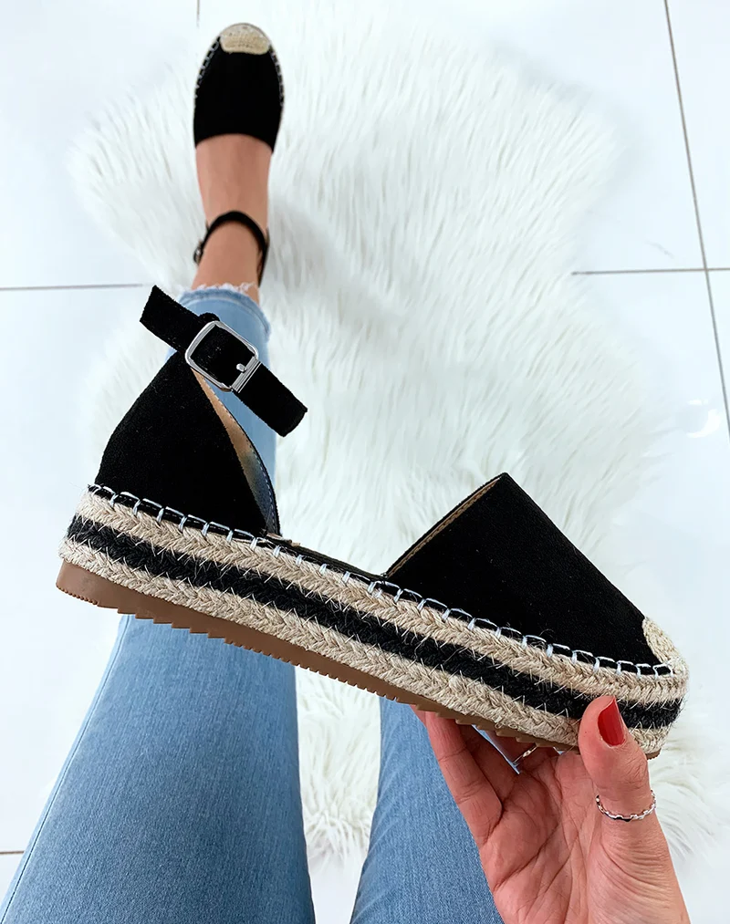 Espadrilles en suédine noires à plateforme