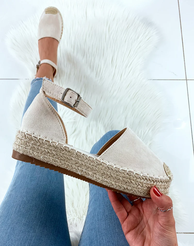 Espadrilles en suédine beiges à plateforme