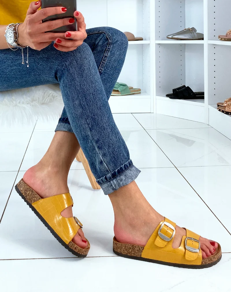 Mules yellow à deux brides