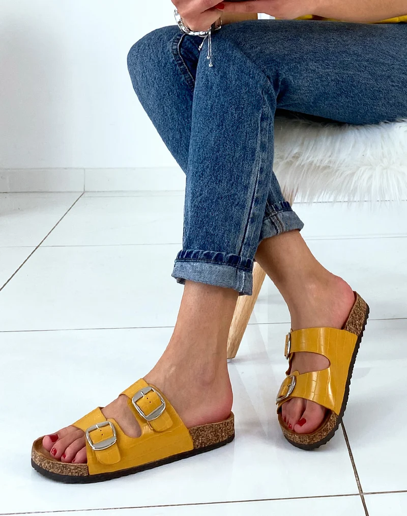 Mules yellow à deux brides