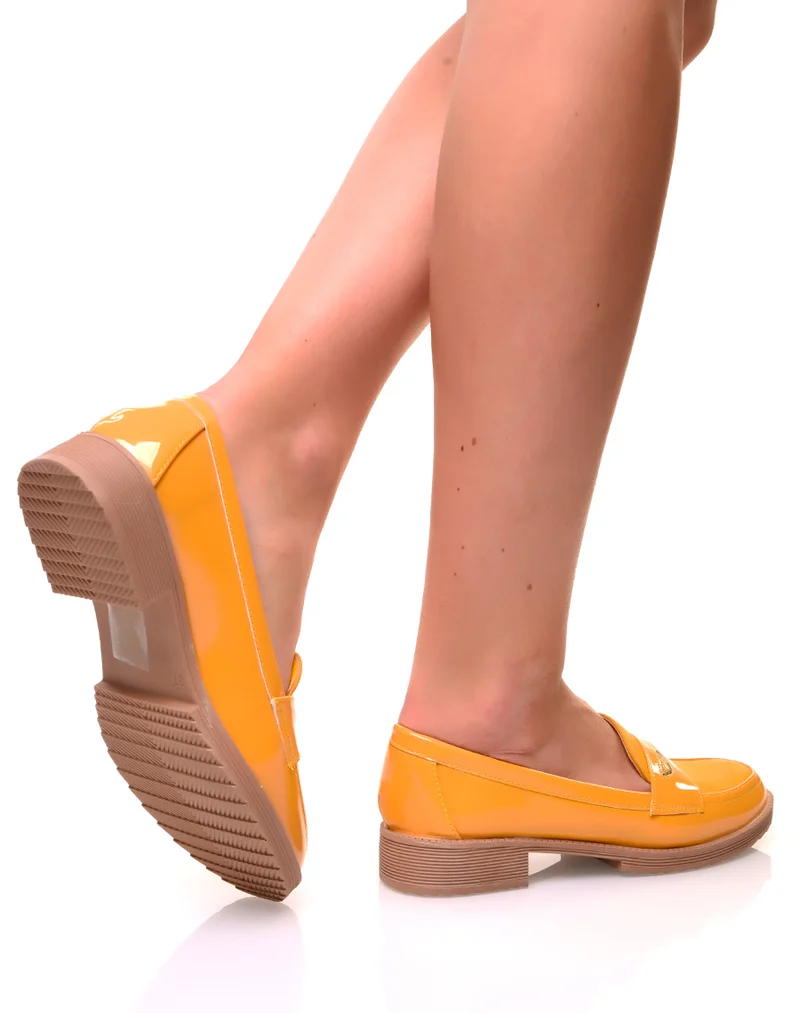 Mocassins jaunes bi-matières détails python et résille