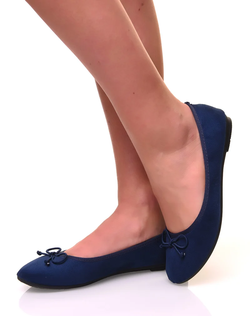 Ballerines bleues marines en suédine à petits noeuds
