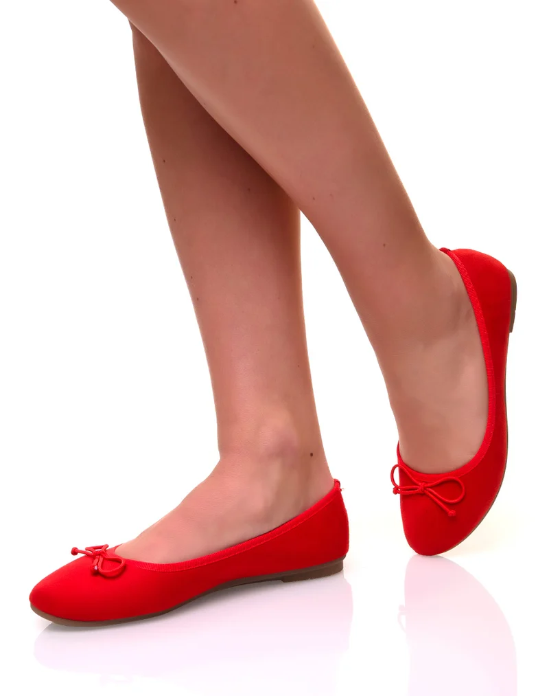 Ballerines rouges en suédine à petits noeuds