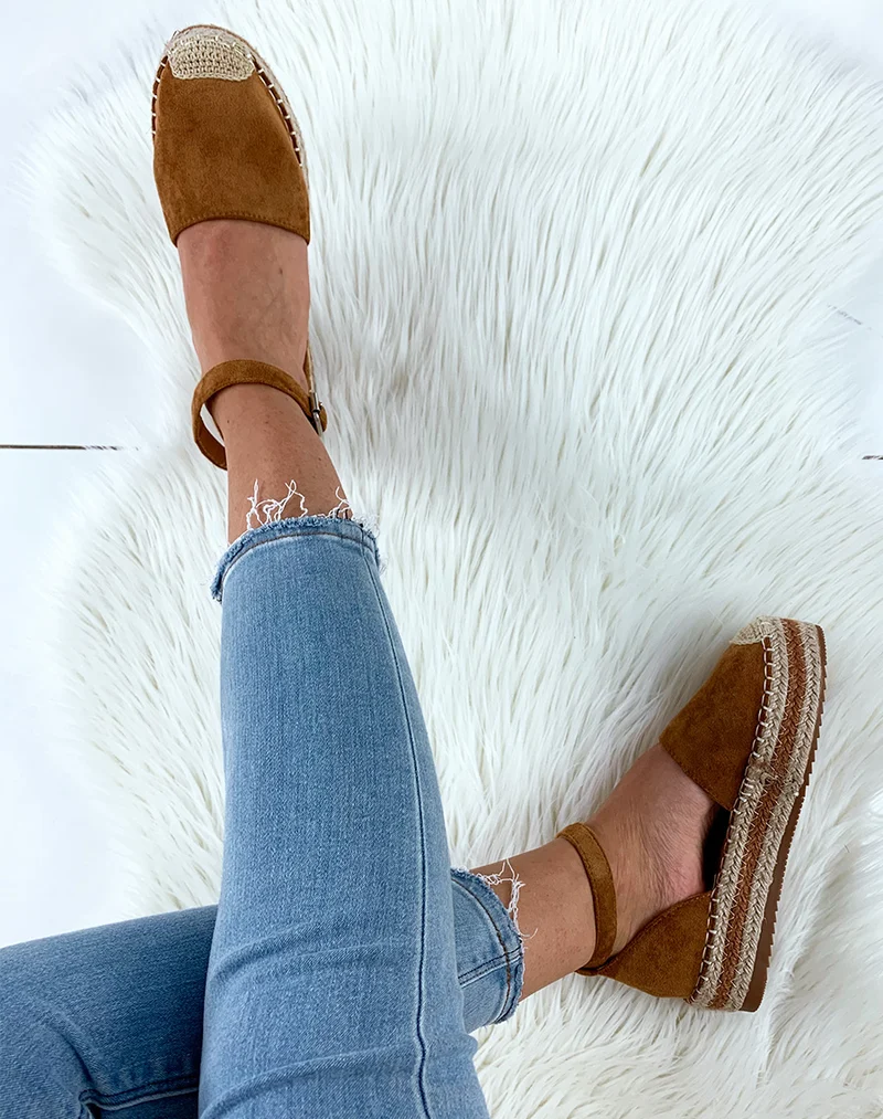 Espadrilles en suédine camel à plateforme