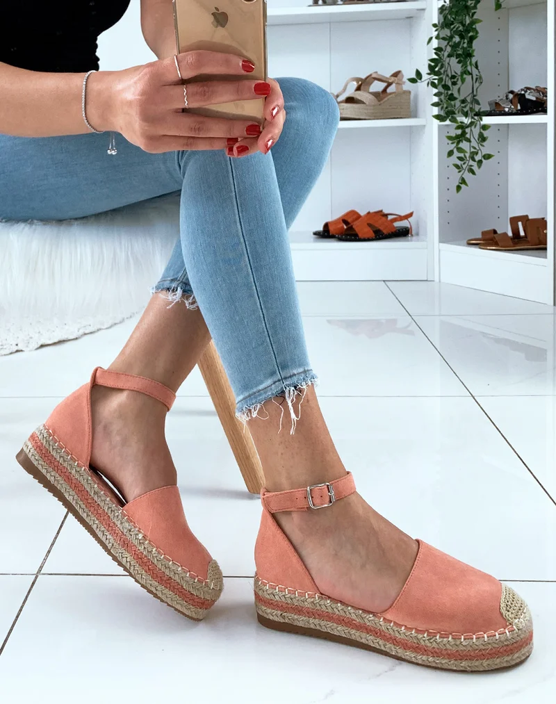 Espadrilles en suédine roses à plateforme