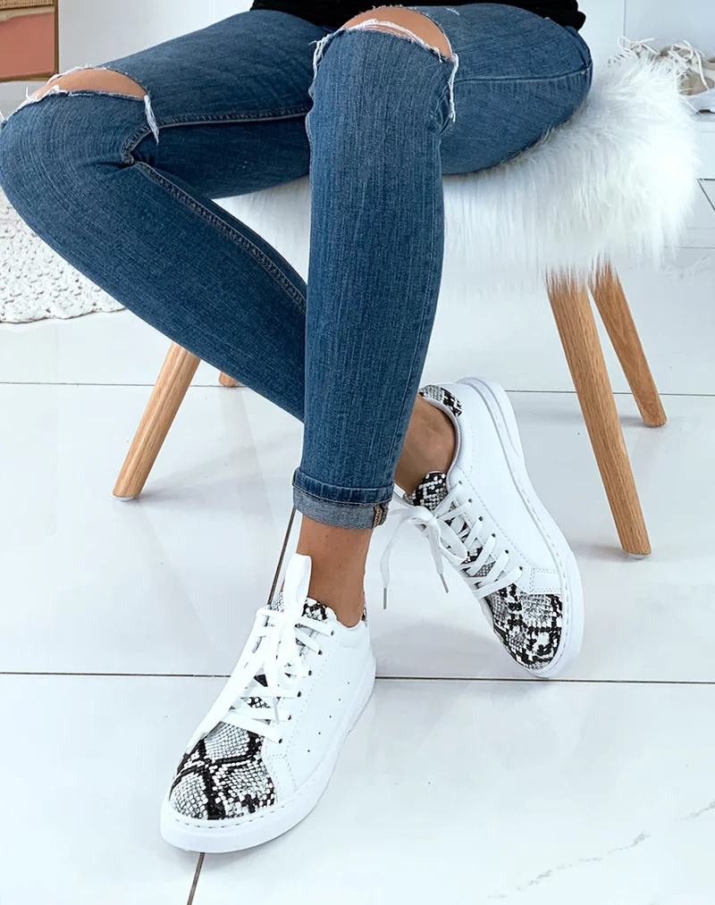 Baskets blanches snakeskin