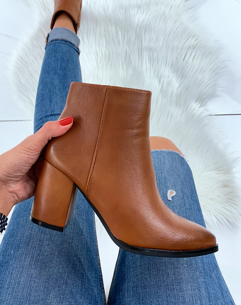 Bottines basses camel à bout pointu