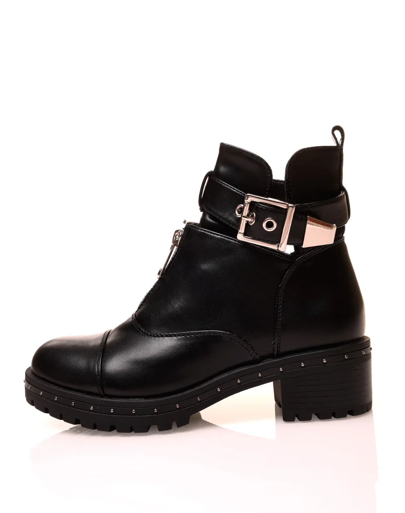 Bottines noires ajourées à sangle