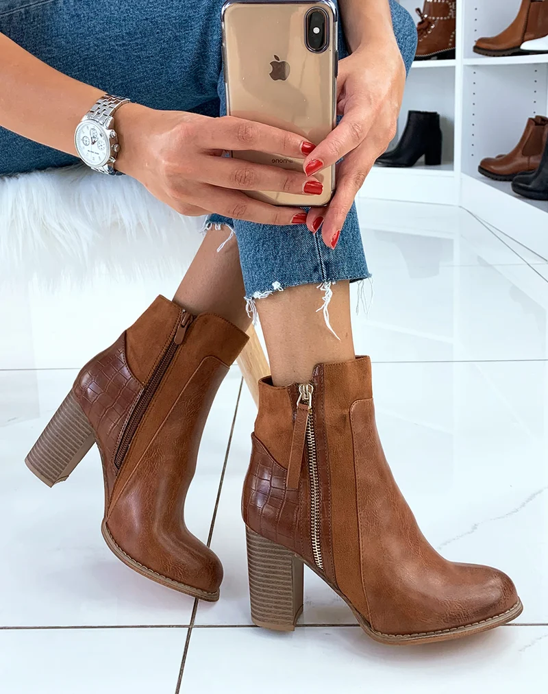 Bottines camel à talon
