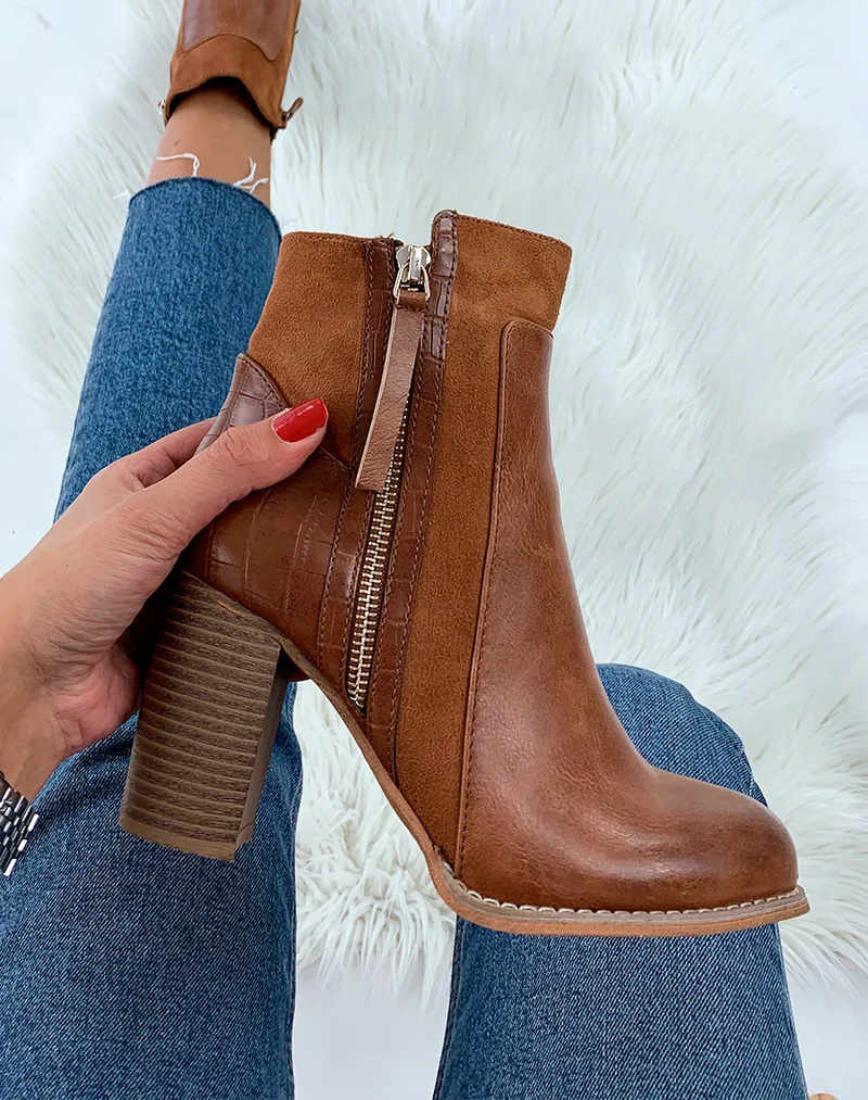 Bottines camel à talon