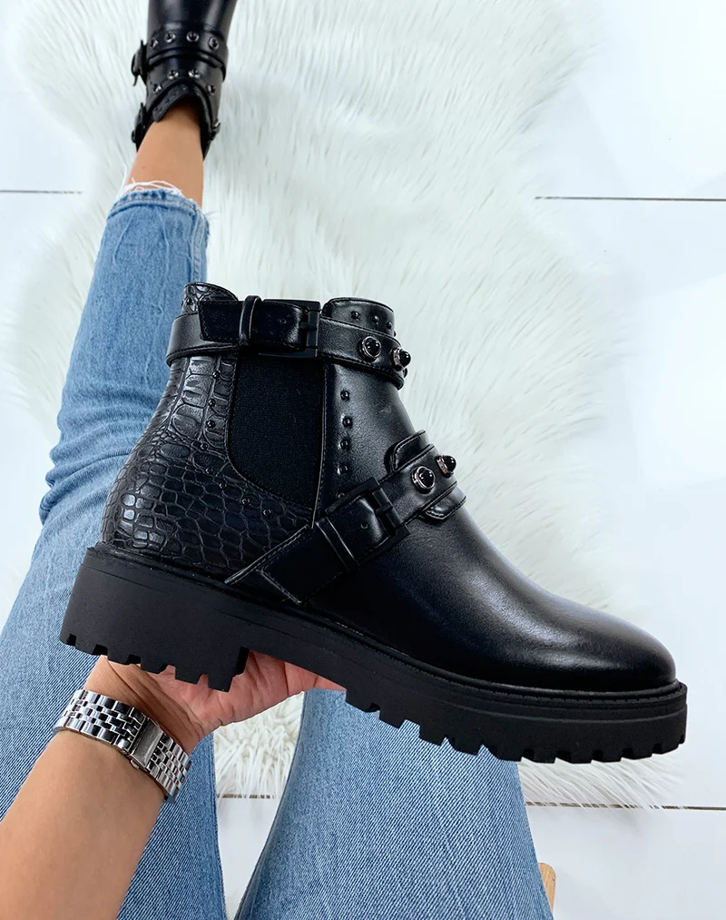 Bottines basses noires bi-matières