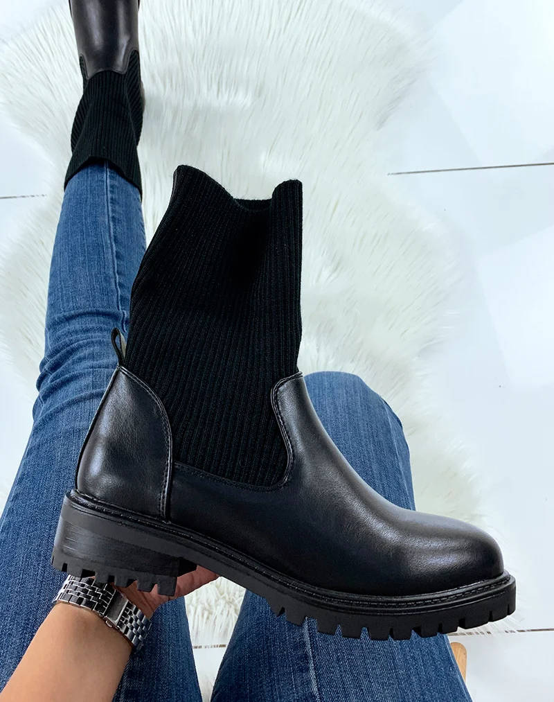 Bottines hautes noires effet chaussette
