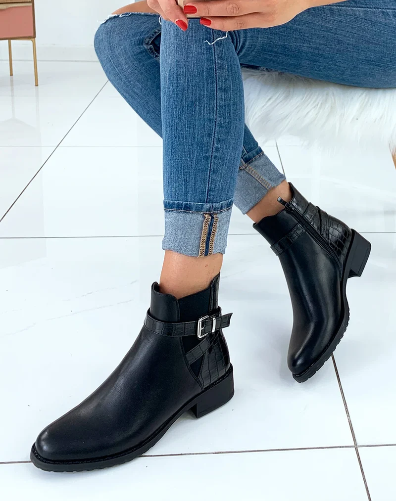 Bottines basses noires effet croco