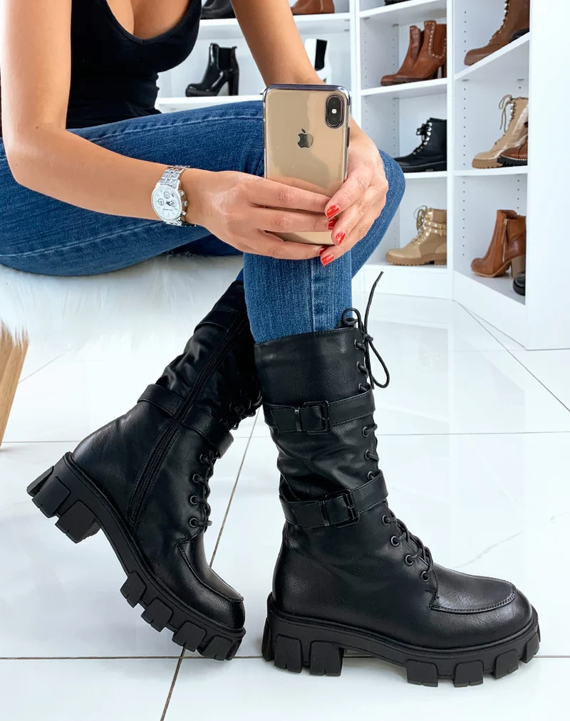 Bottes hautes noires à plateforme