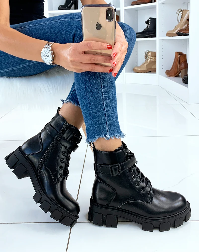 Bottines hautes noires à plateforme