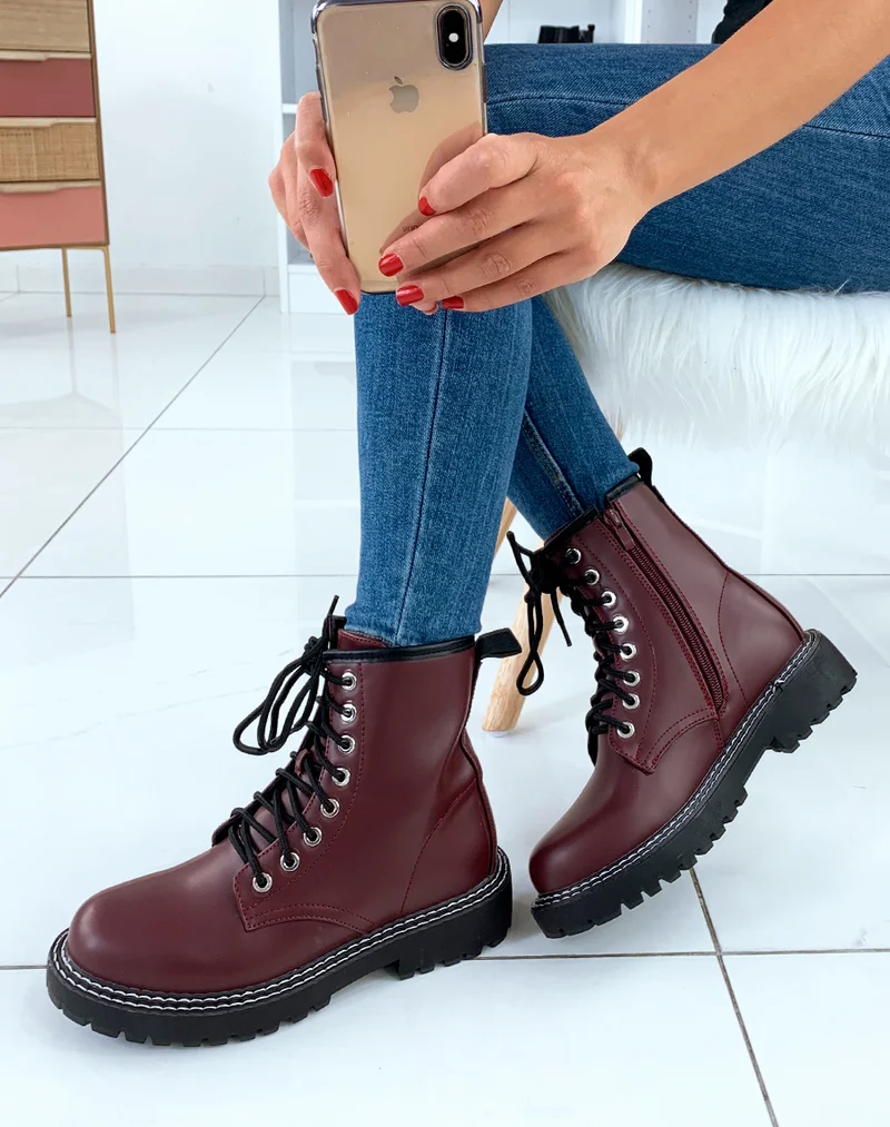 Bottines montantes bordeaux mat