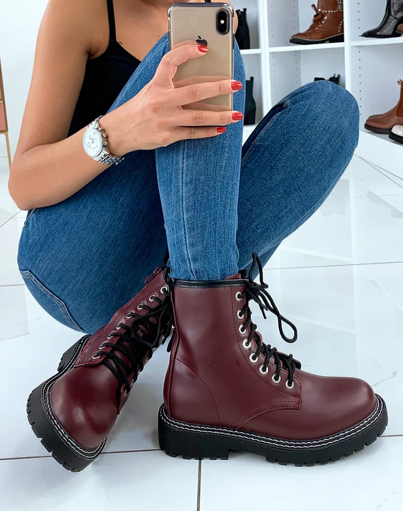 Bottines montantes bordeaux mat