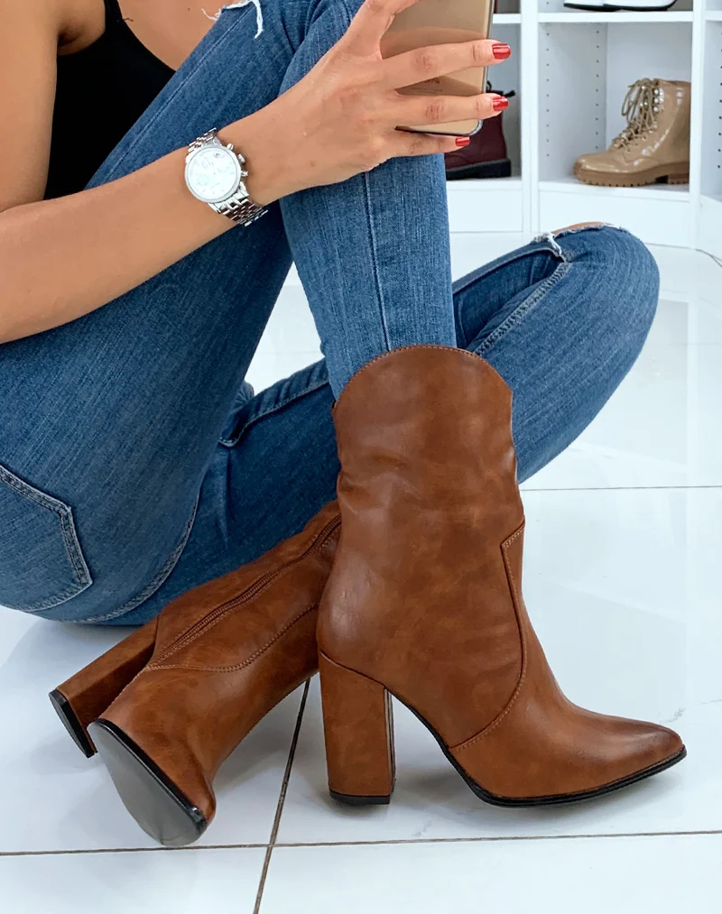 Santiags camel à talons