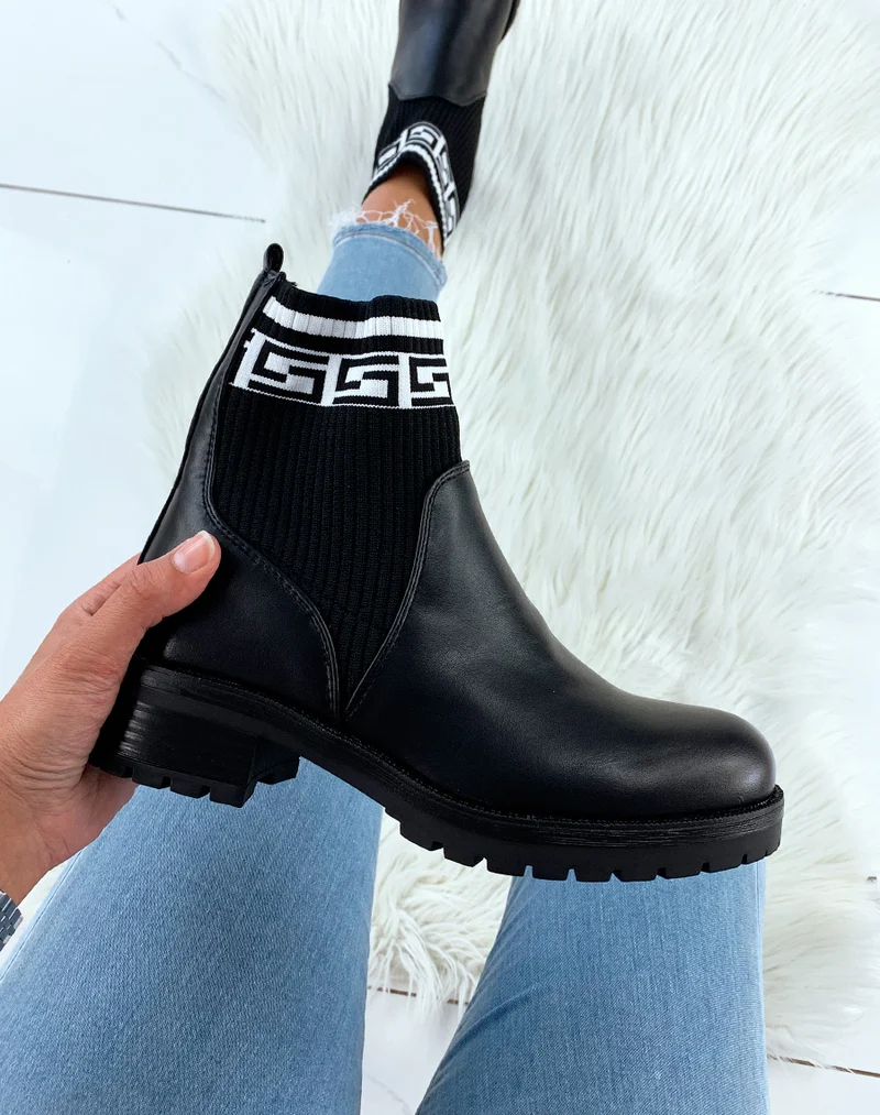 Bottines noires mat effet chaussettes