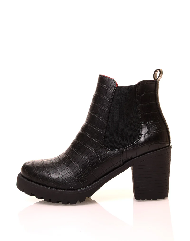 Bottines noires à effet croco