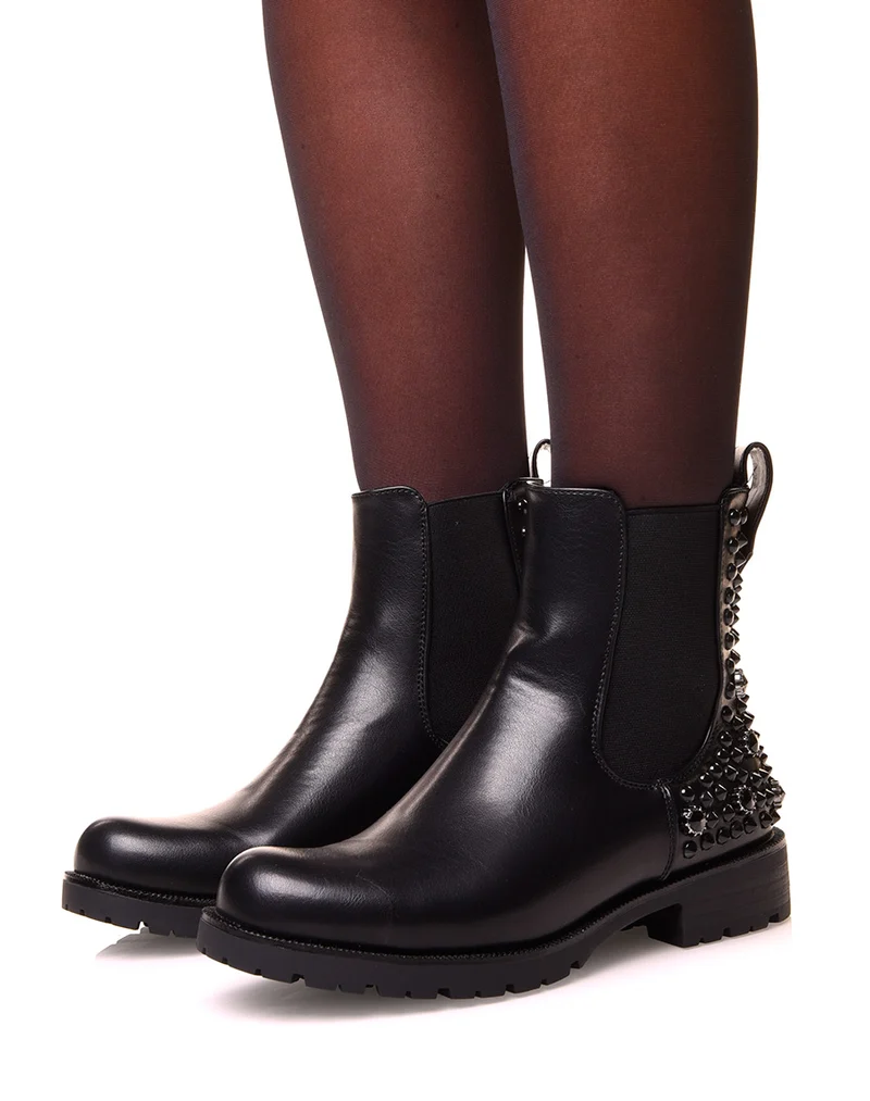 Chelsea boots noires ajouré de clous et de strass noirs