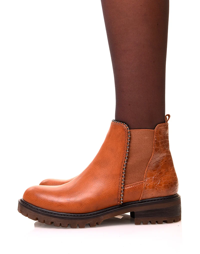 Bottines camel bi-matières avec élastique