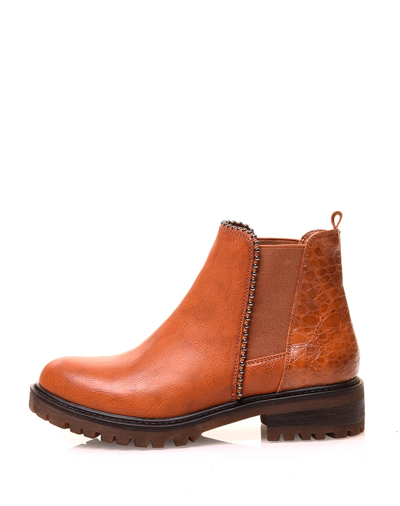Bottines camel bi-matières avec élastique
