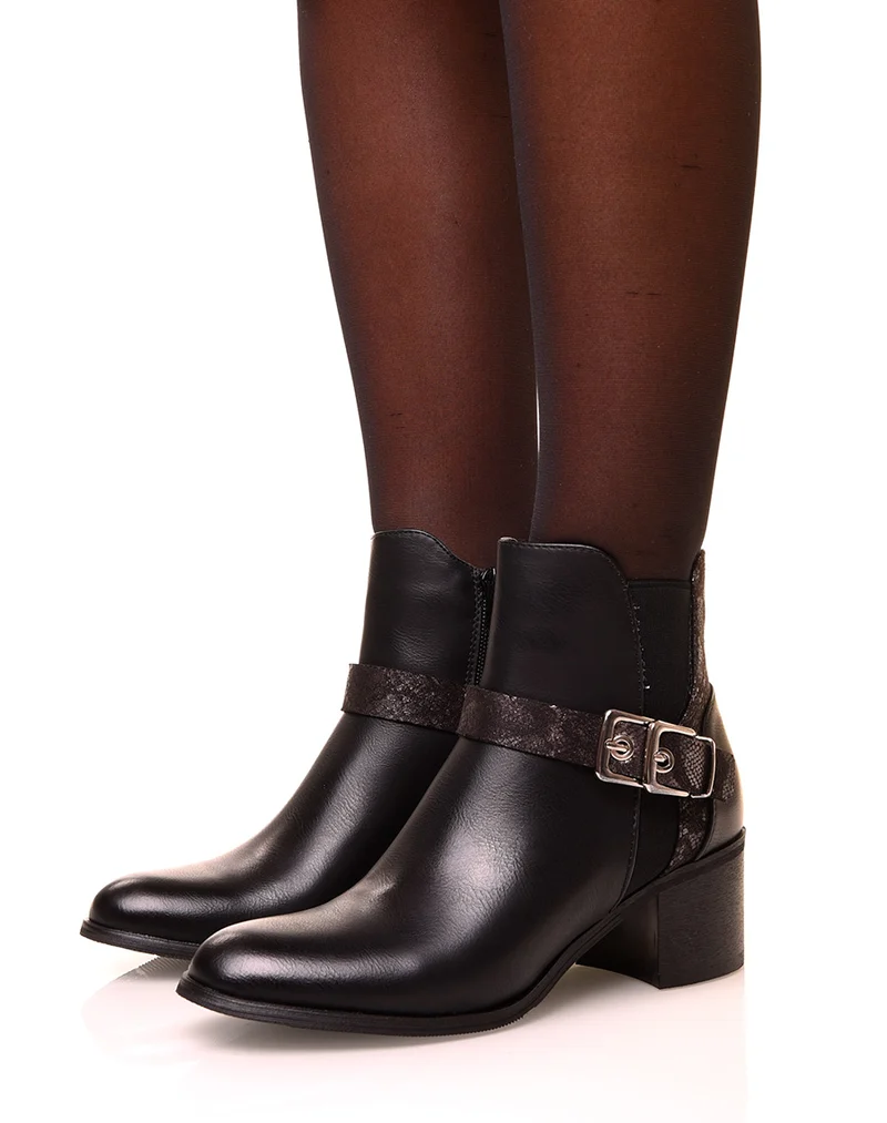 Bottines noires à talon moyen