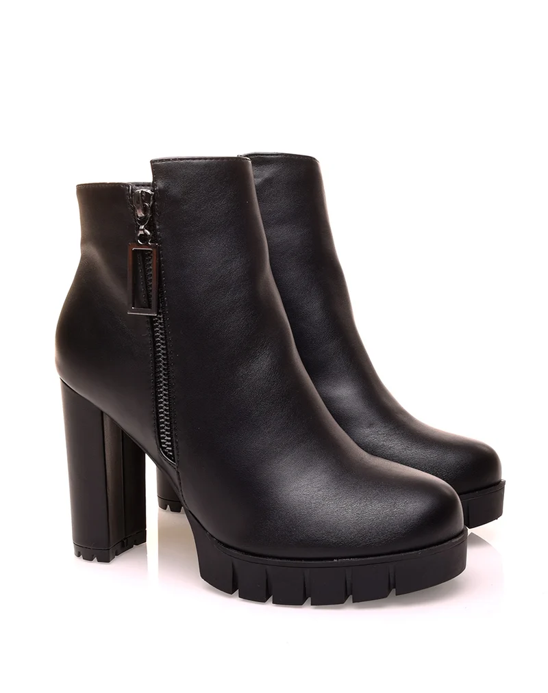 Bottines noires à talon haut à zip décoratif
