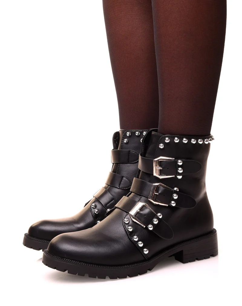 Bottines montantes noires à multiples sangles
