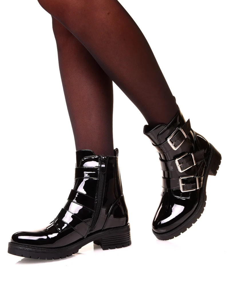 Bottines noires vernis noires à sangles