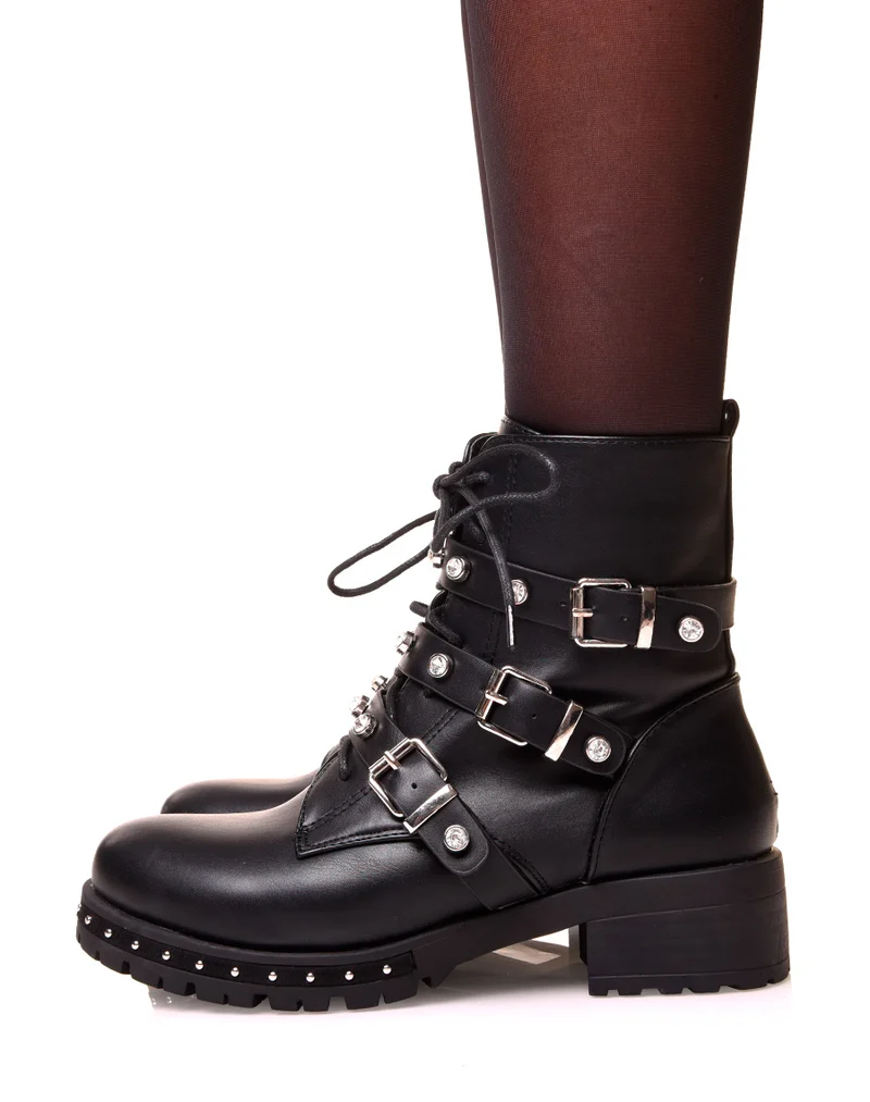 Bottines montantes noires à multiples sangles