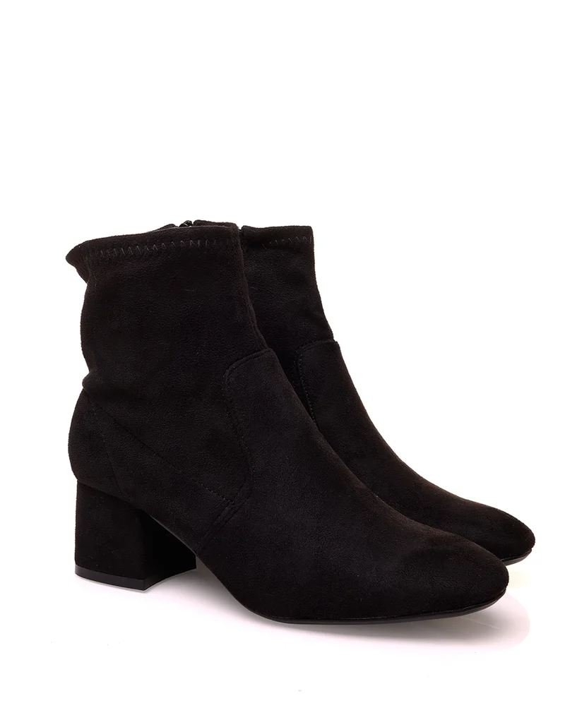 Bottines noirs à talon effet suédine