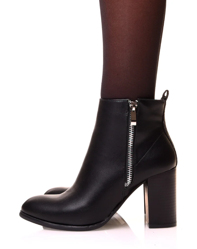 Bottines à talon bi-matière noires