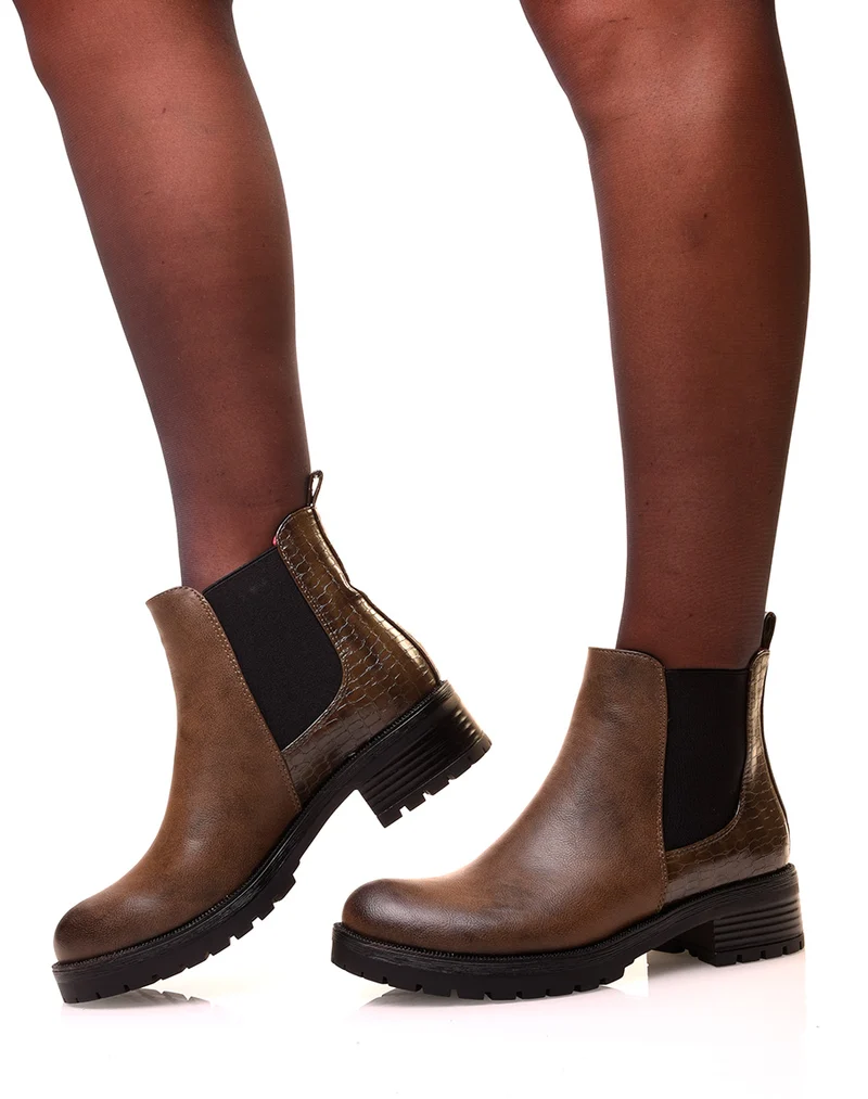 Chelsea boots kaki avec élastique bi-matières