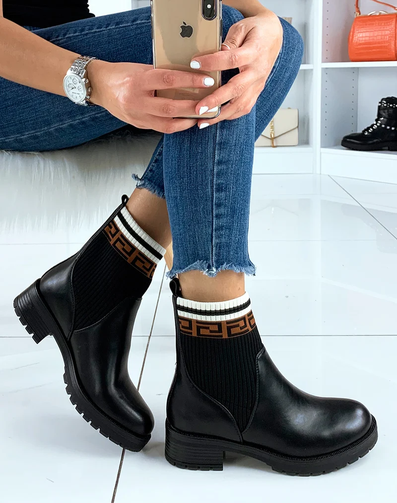 Bottines noires effet chaussette