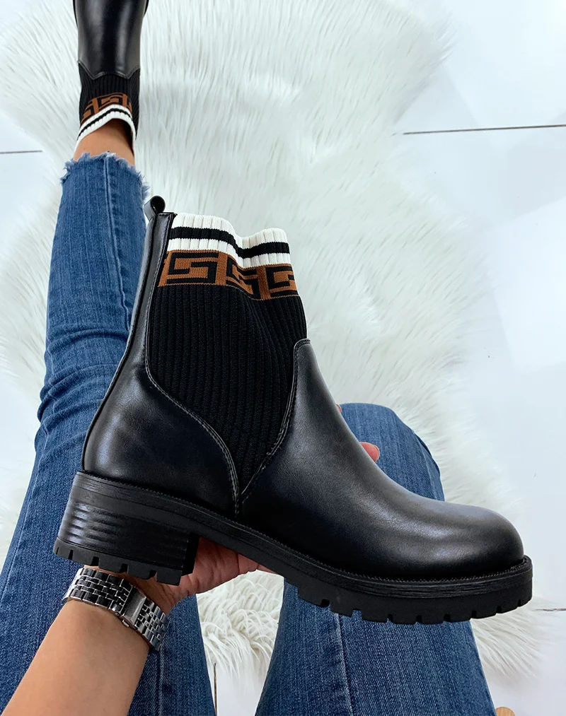 Bottines noires effet chaussette