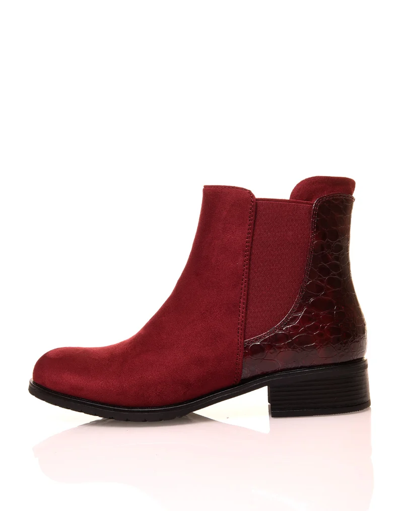 Bottines en suédine bordeaux à effet croco