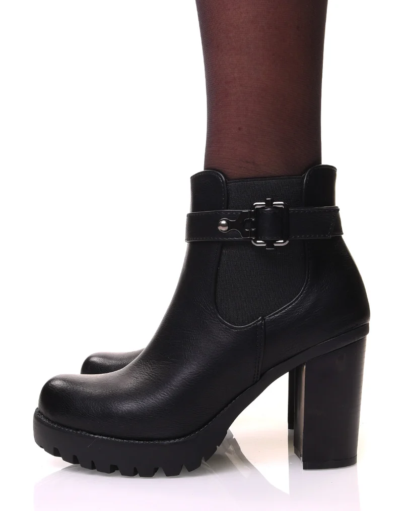 Bottines noires à talons épais à sangles