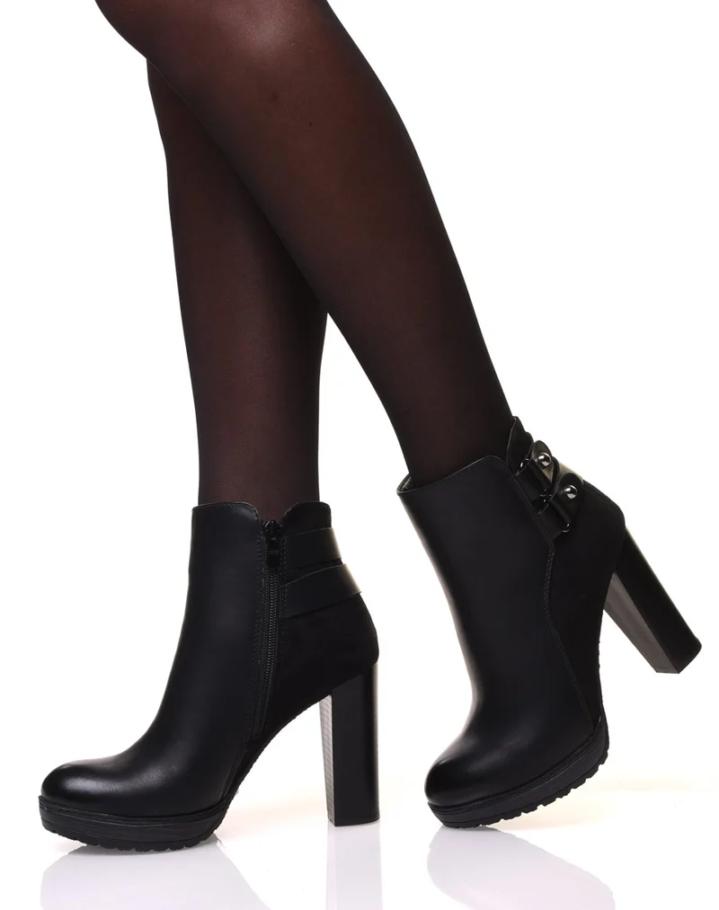Bottines noires à talons haut bi-matière