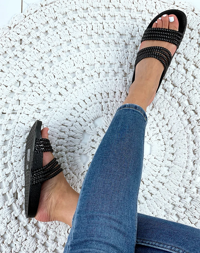 Mules noires à doubles brides fantaisies