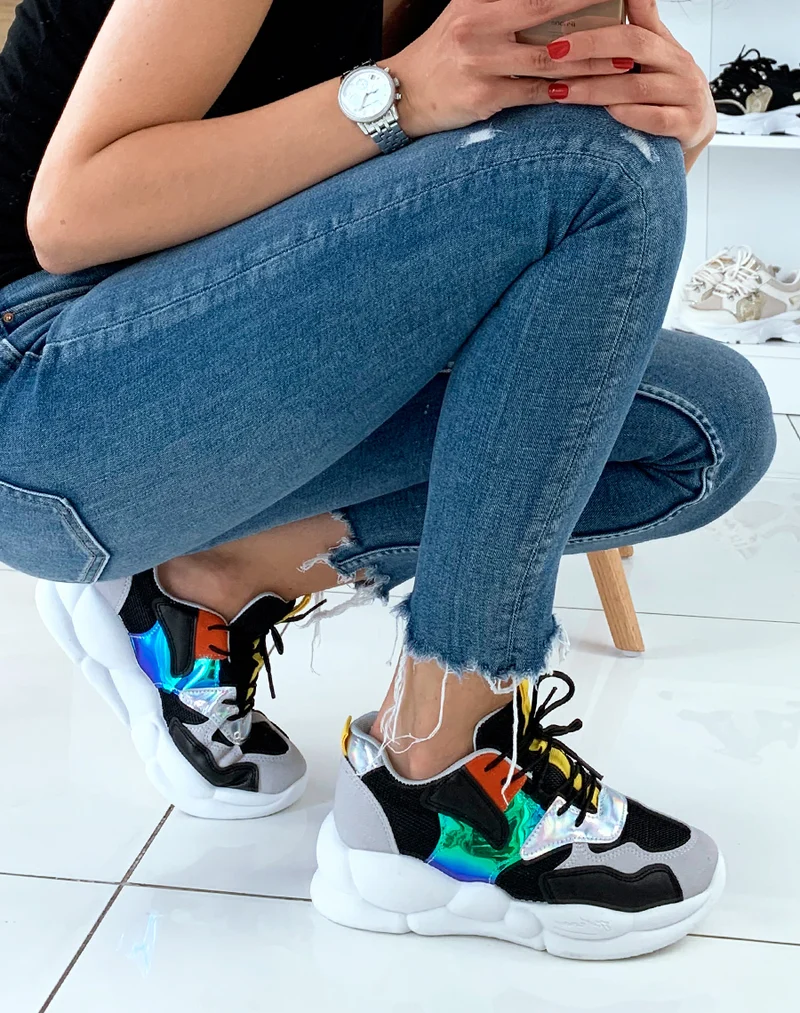 Baskets noires multicolore à talon nuage