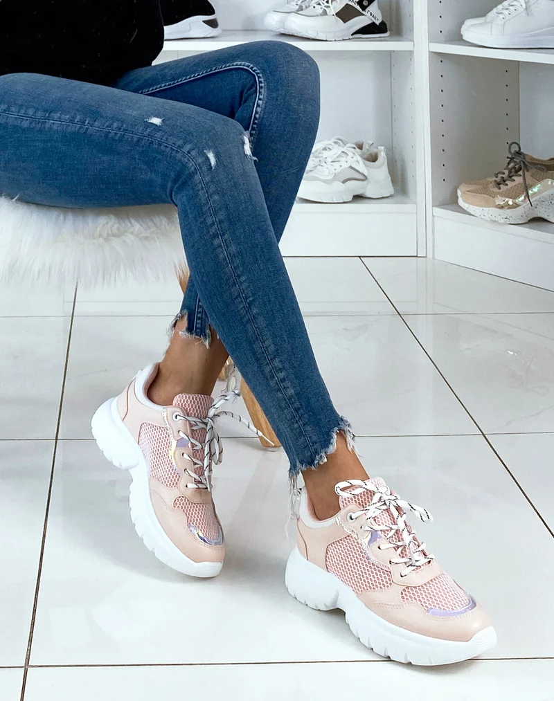 Baskets pink détail holographique