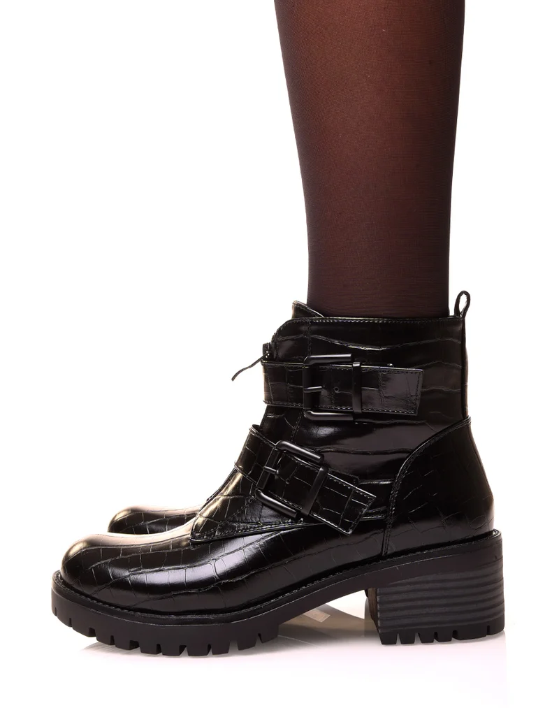 Bottine noire effet cocro à multiples sangles
