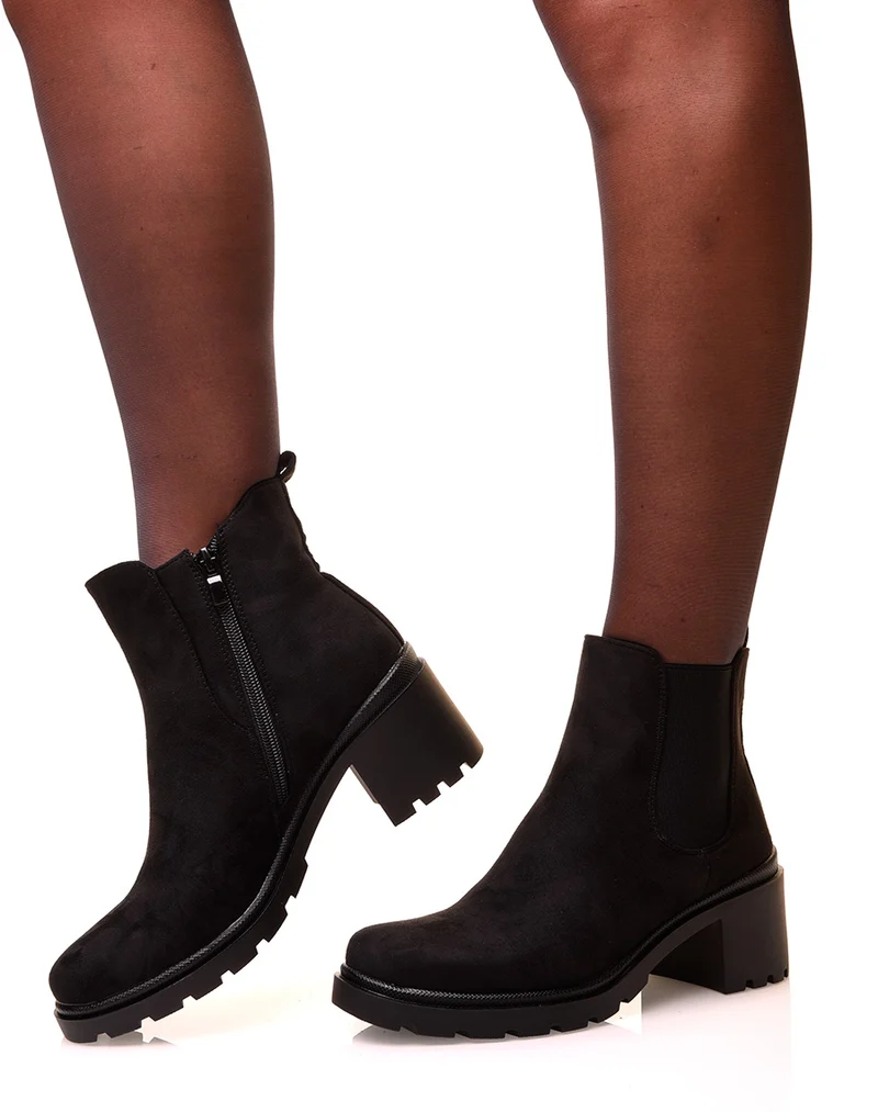 Chelsea boot noires en suédine à semelle crantée