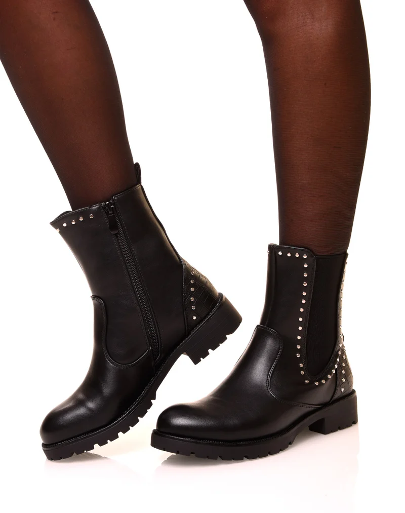 Bottines noires montante cloutés