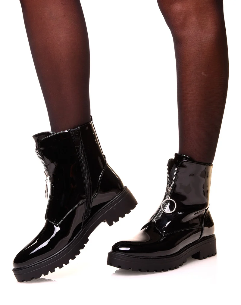 Bottines vernies noires zippées à l’avant