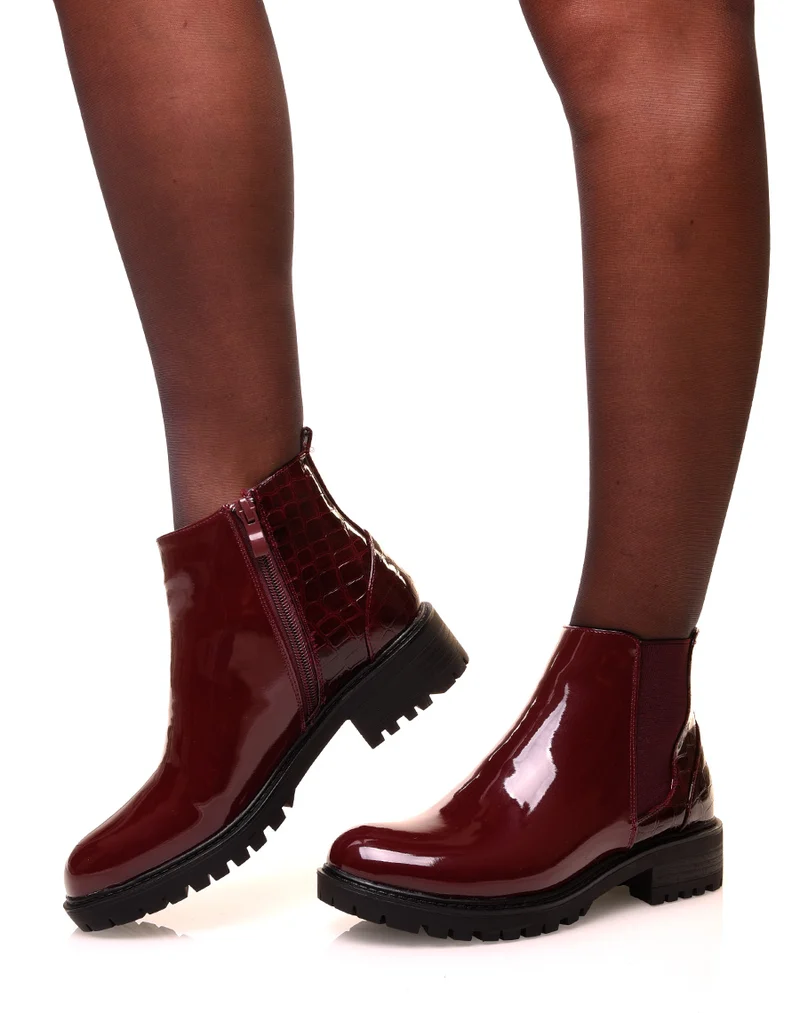 Chelsea boots bordeaux bi-matières effet croco