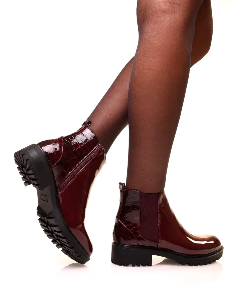 Chelsea boots bordeaux bi-matières effet croco