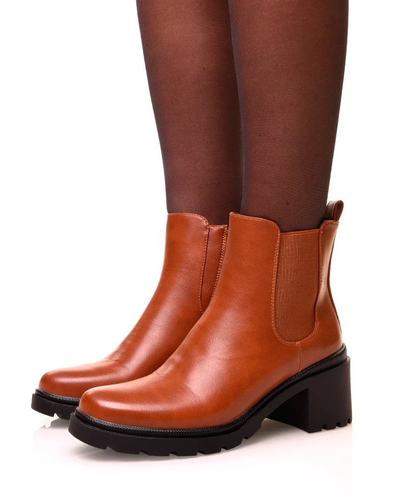 Chelsea boots camel à semelles crantées